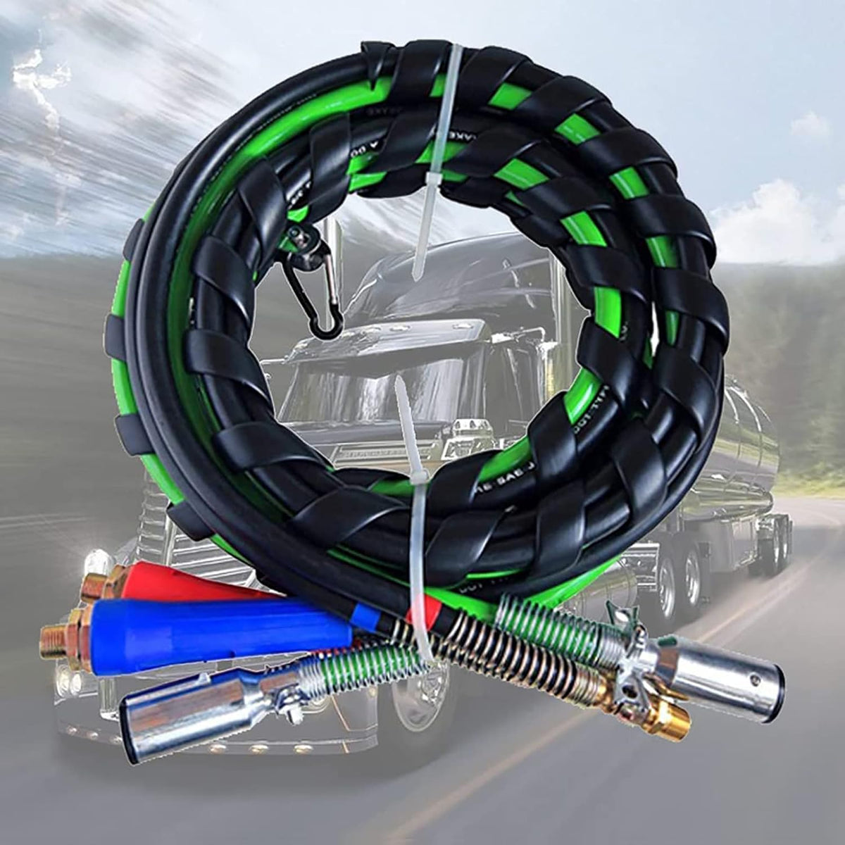 Semi Truck Trailer Tractor 3-in-1 Wrap Set ABS Air Power Line Hose Wrap 7 Way Electrical Rubber Air Hose Electrical Cable Wrap Air Line Hose 15' I4560