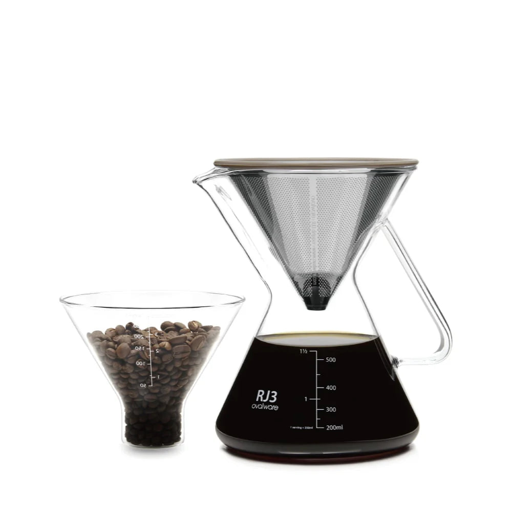 Pour-over Coffee Maker 17oz Stainless-Steel Filter Measuring Cup & Carafe N729