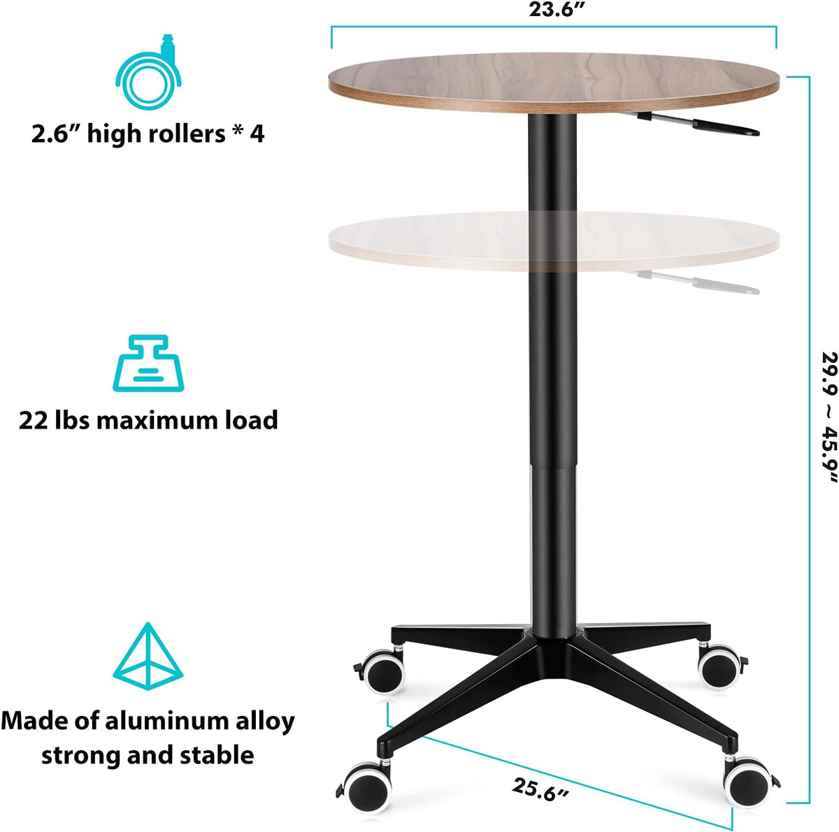Height Adjustable Rolling Laptop Stand Desk with Locking Wheels E3996