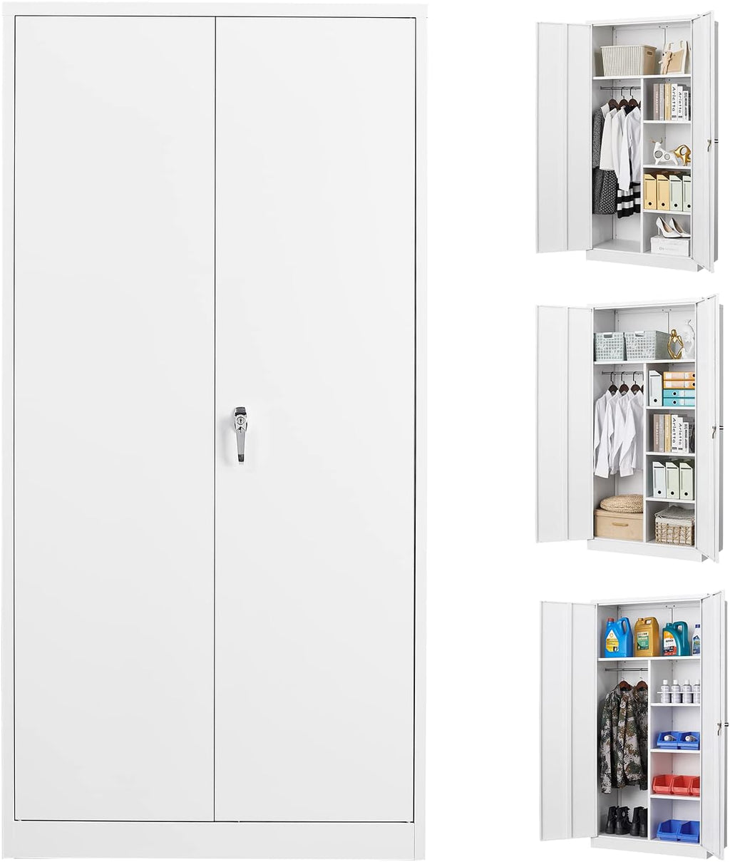 72” Tall Black Steel Storage Cabinet with Locking Door and 4 Adjustable Shelves C8481