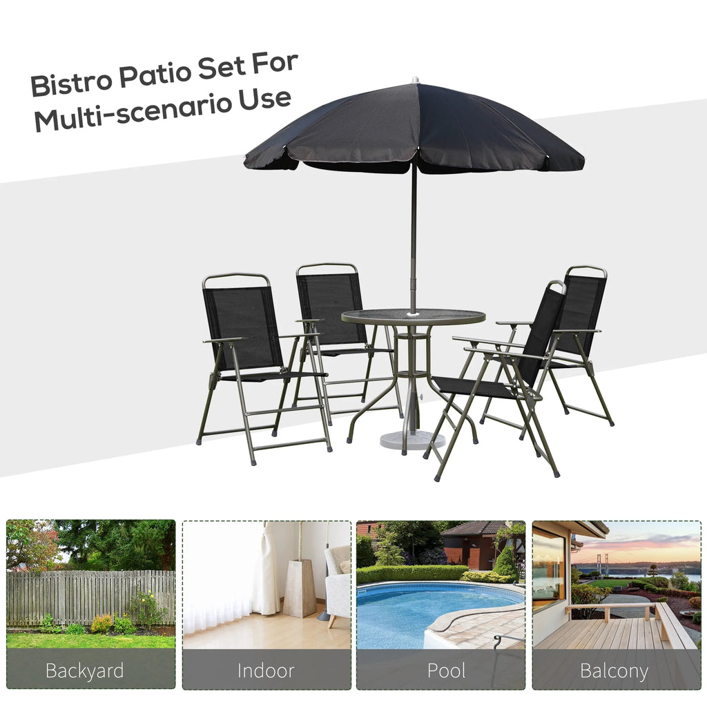 6 Piece Patio Dining Set with Umbrella, Black M3246