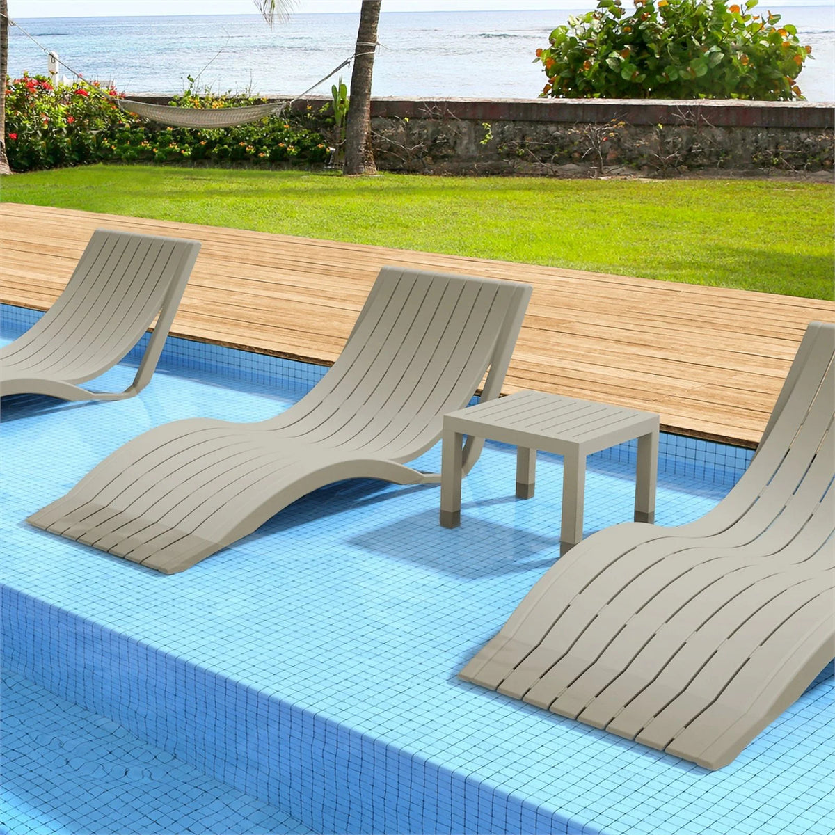 Slim Pool Chaise Sun Lounger Taupe F3721