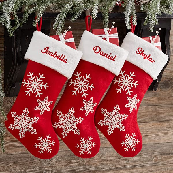 Red & White Snowflake Personalized Christmas Stocking T13530