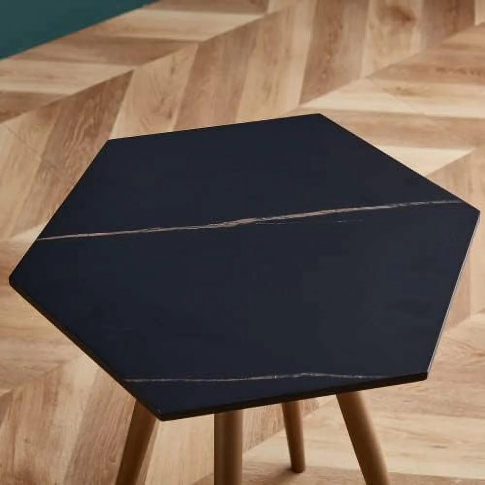 Faux Marble End & Side Table with Dark Metal Legs V4910