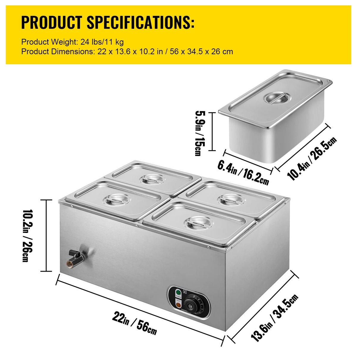 110V 4-Pan Stainless Steel Commercial Food Warmer 24 Qt X15655