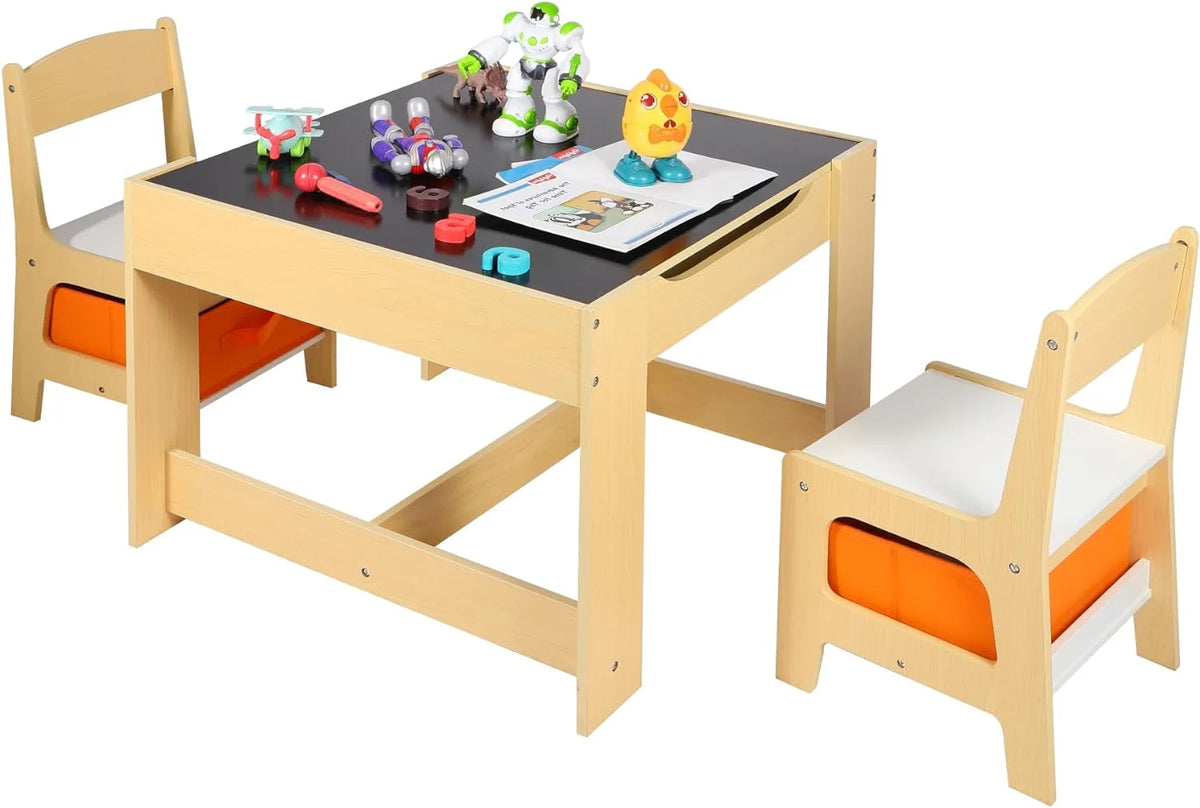 Kids Table and Chair Set with Storage Drawers W92038