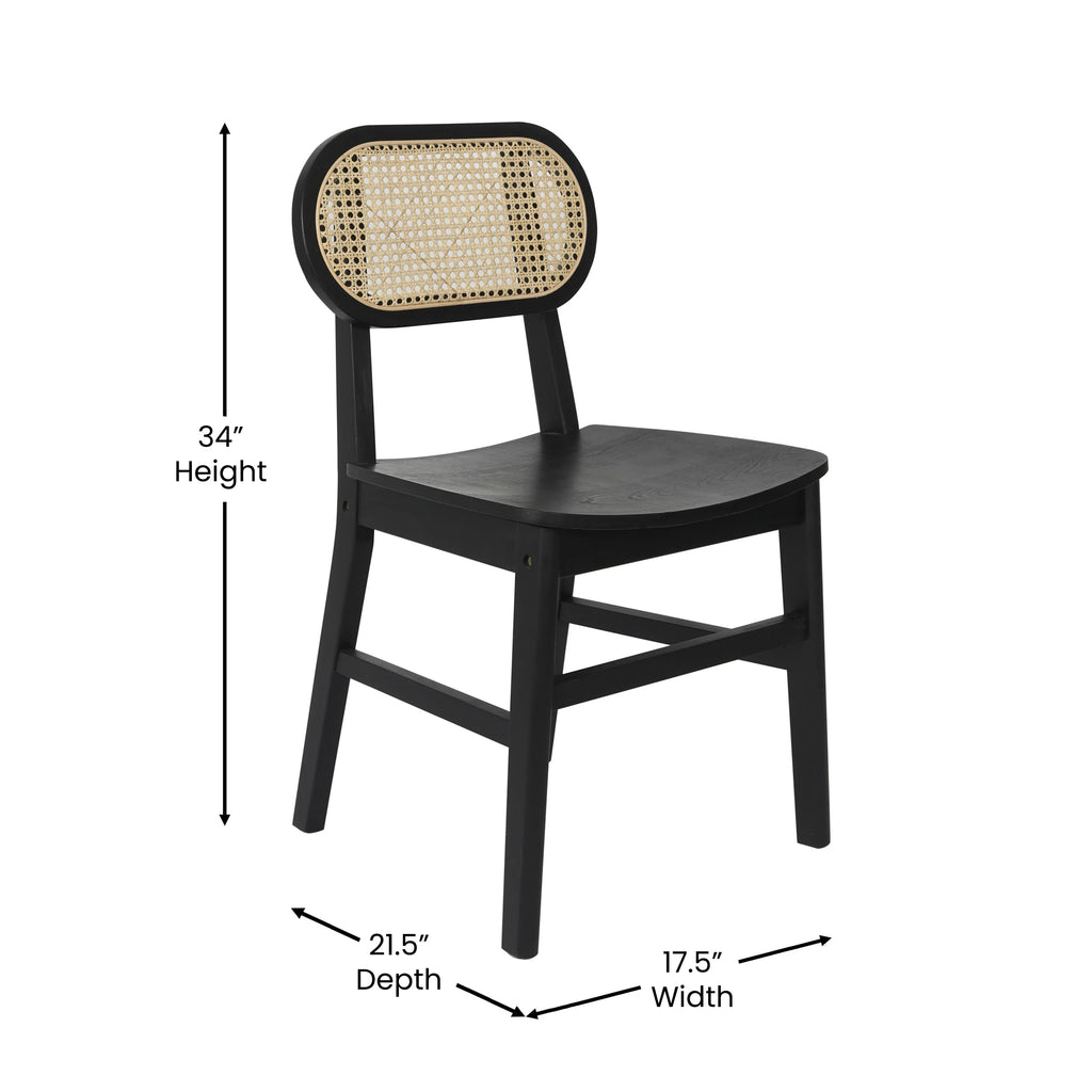 Set of 2 Cane Rattan Dining Chairs with Solid Wood Frames O149
