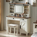 White Vanity Set with Sliding Lighted Mirror and Stool Q396