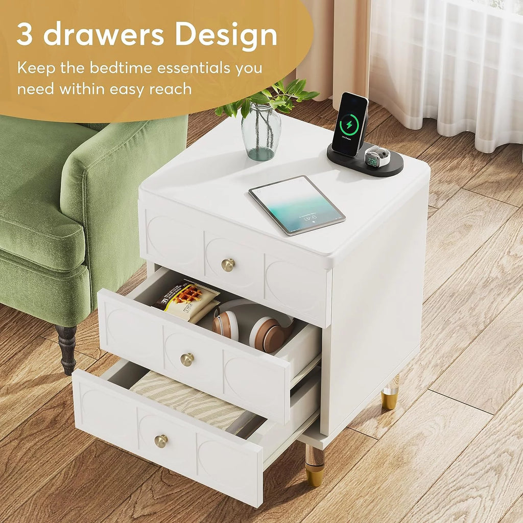 White Gold 3 Drawer Nightstand X1693