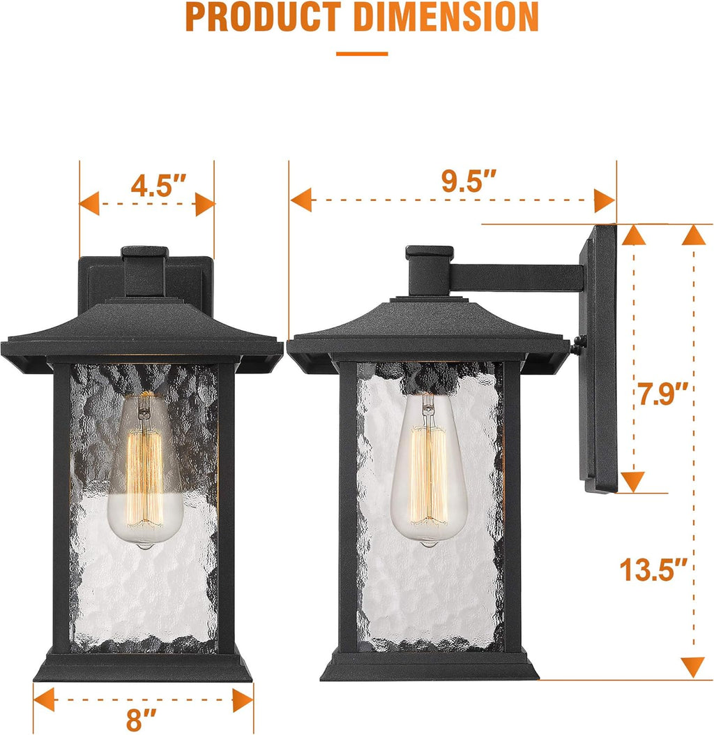 Set of 2 Sand Textured Black Aluminum Outdoor Wall Lights F94484
