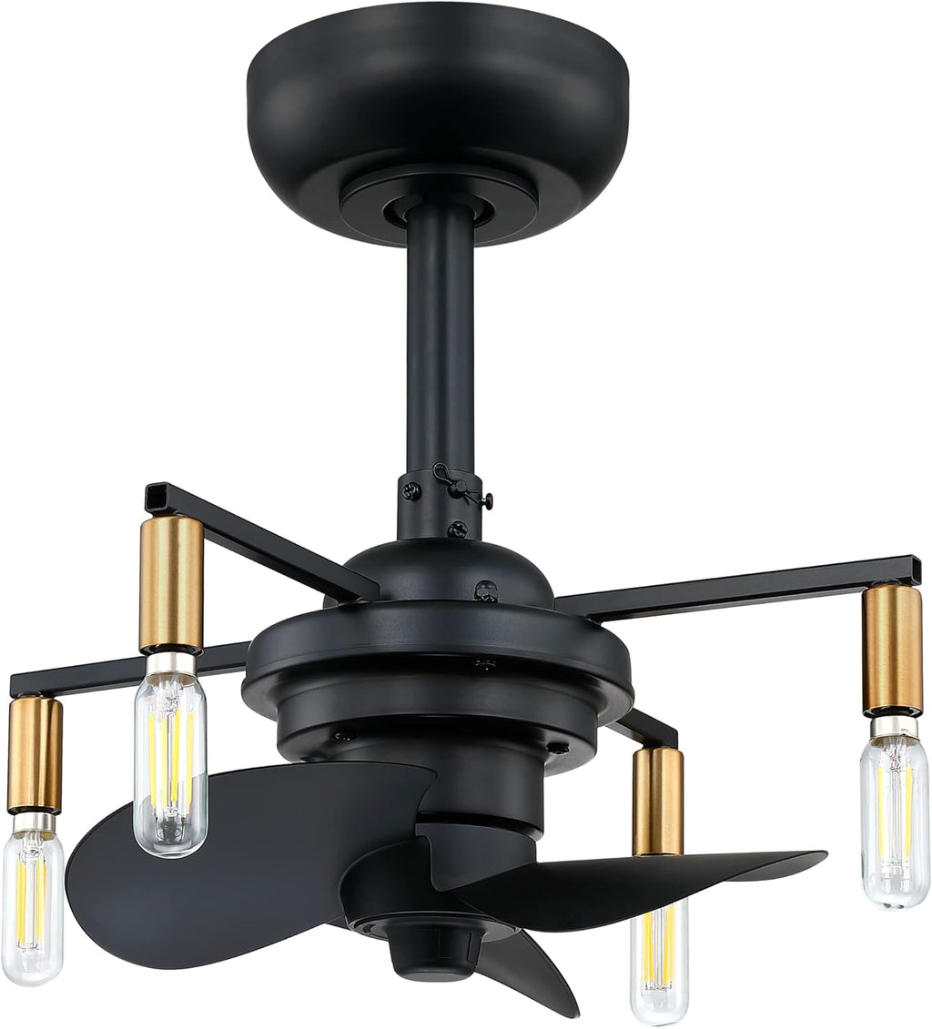Black and Gold Caged Ceiling Fan with LED Light Kit L984