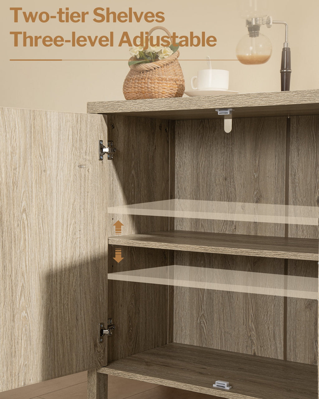 Oak Rattan Sideboard Storage Cabinet Set of 2 Z53374