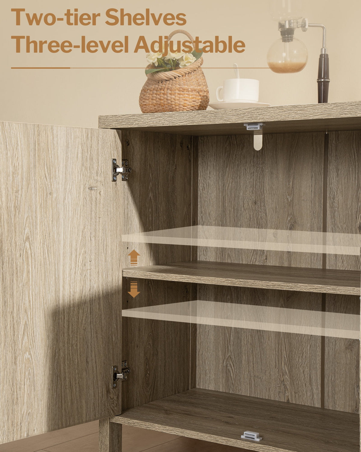 Oak Rattan Sideboard Storage Cabinet Set of 2 Z53374