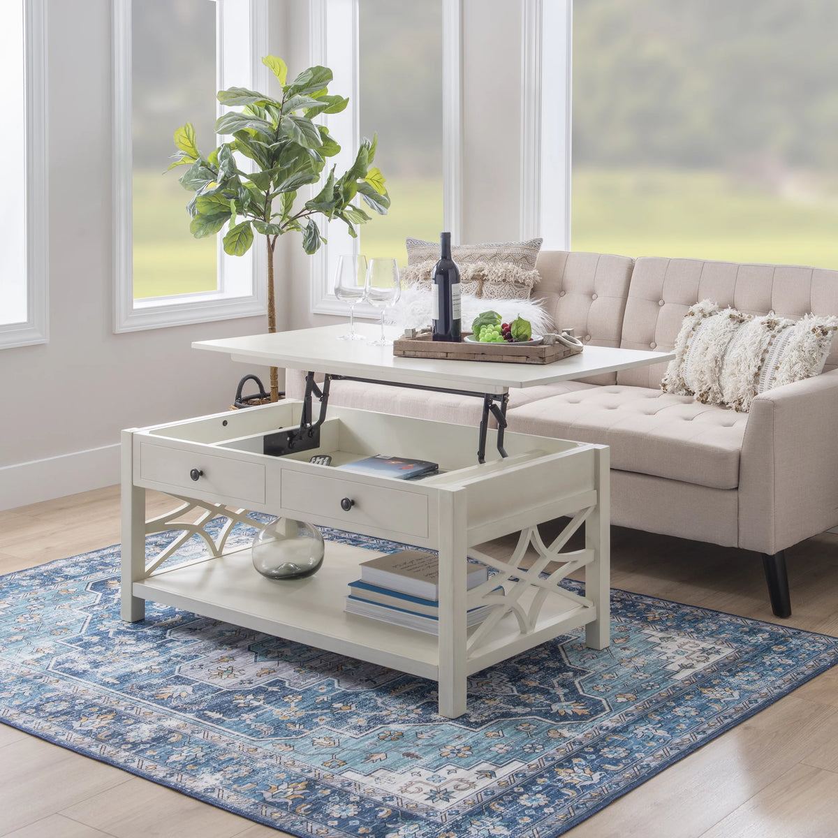 White 2-Drawer Lift-Top Coffee Table Y34872