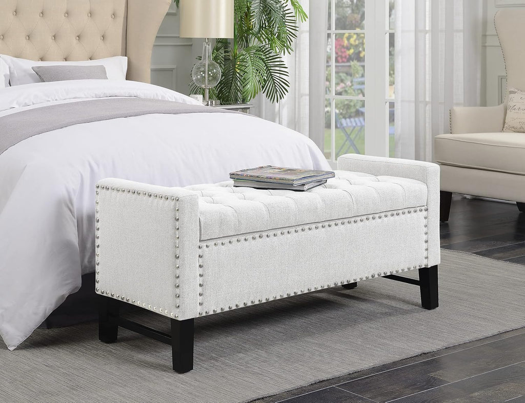 Light Grey Linen Storage Bench G244242