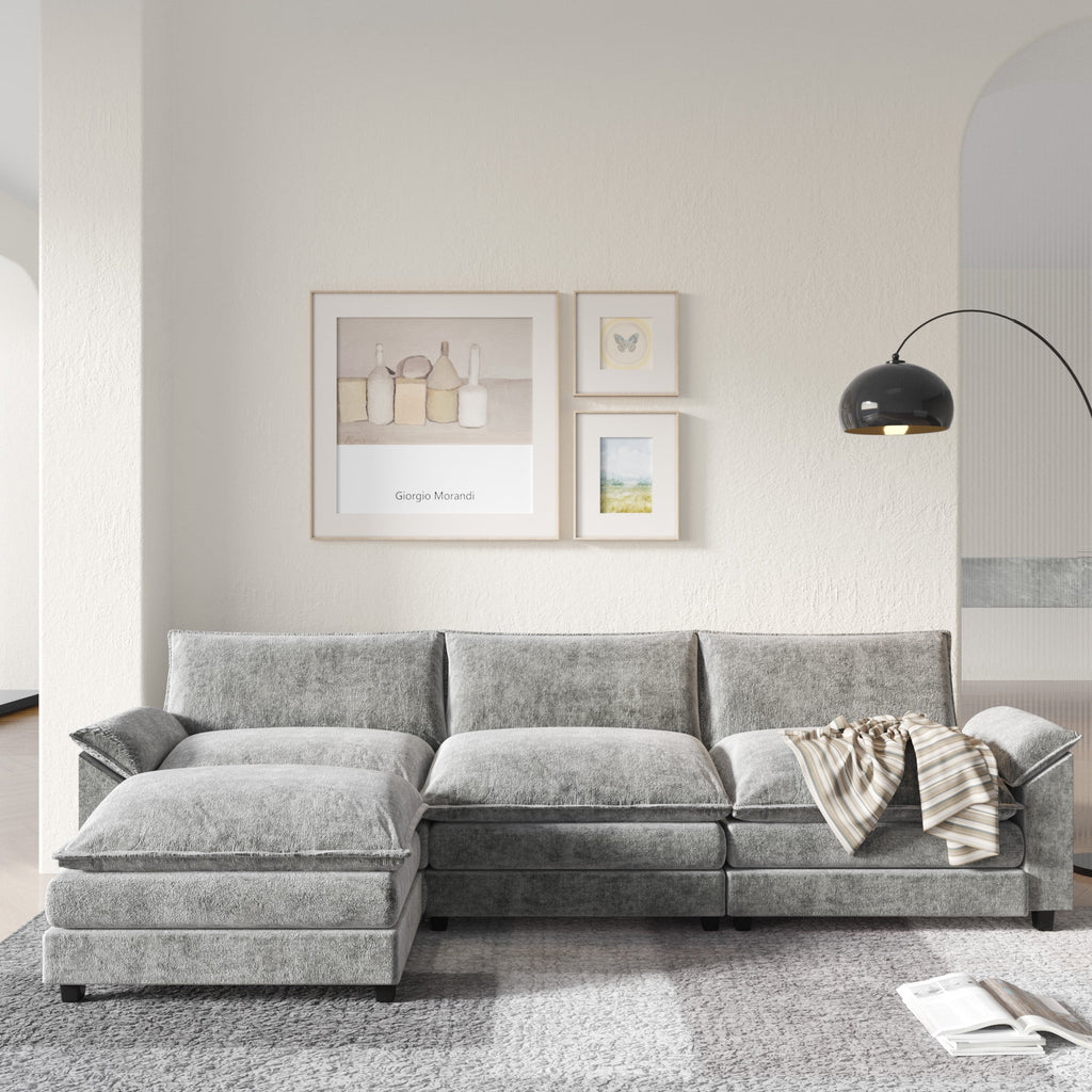 3-seat Sectional Sofa with Reversible Chair and Ottoman, Gray R609683