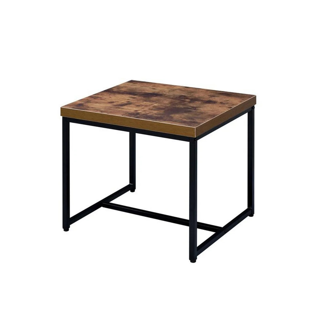 Brown and Black Wood and Metal End Table X296