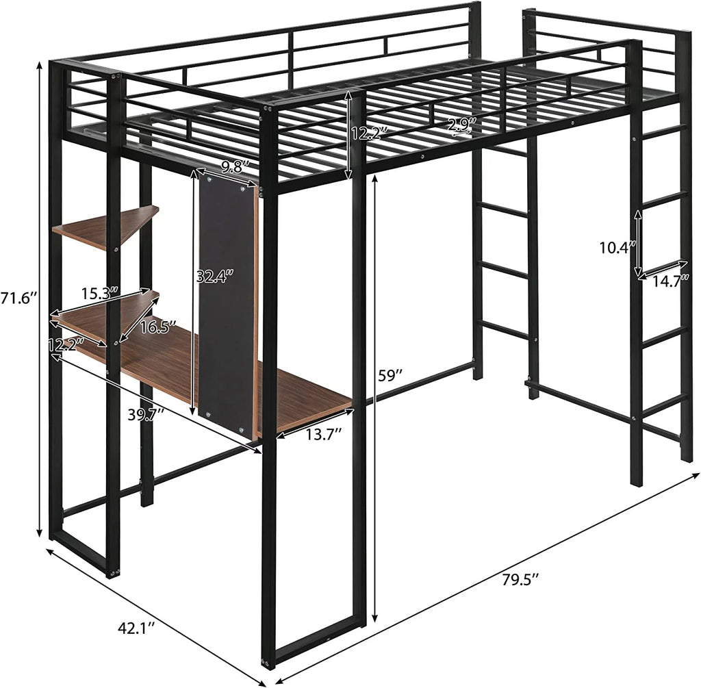 High Loft Bed with Desk and Shelves I31759
