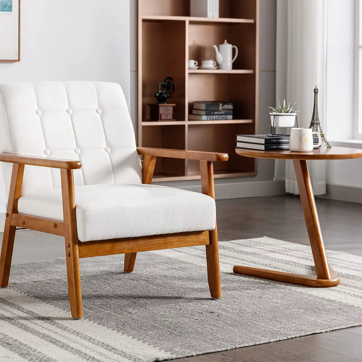 Mid Century Modern Accent Chair Set of 2 with Side Table Z7352