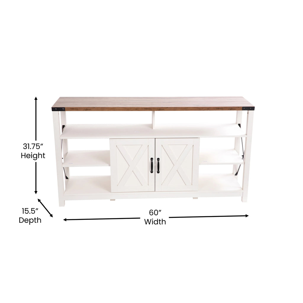 60" White Media Console with Rustic Oak Top J67585