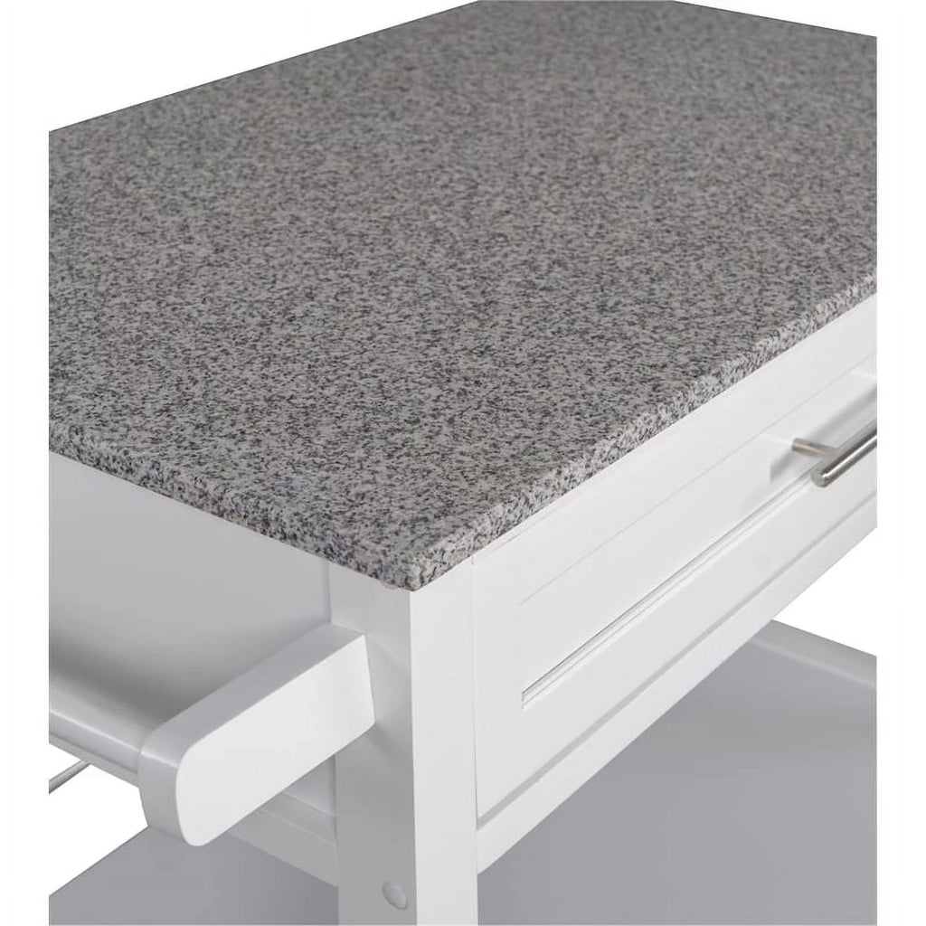 Wood Granite-Top Kitchen Cart in Bright White W852269