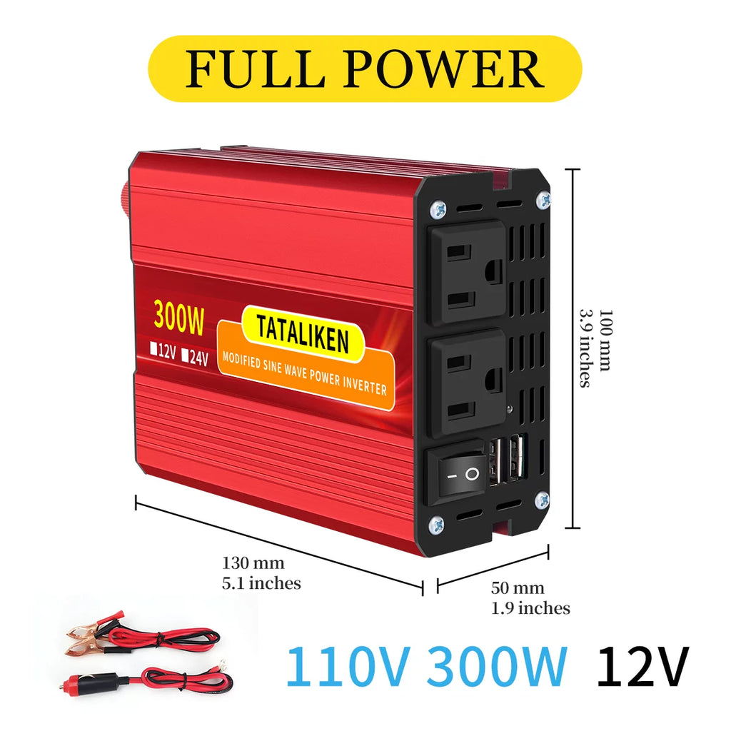 300 Watts Power Inverter 12V DC to 110V AC Car Plug Adapter Converter with LCD Display Dual USB Ports 2 AC Outlets M742