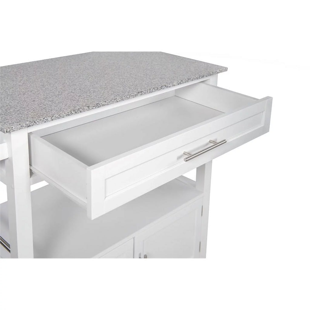 Wood Granite-Top Kitchen Cart in Bright White W852269