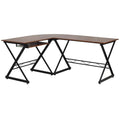 Brown L-Shaped Computer Desk with Keyboard Tray K41833