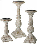 3 Carved Wood Candlestick Set Q464