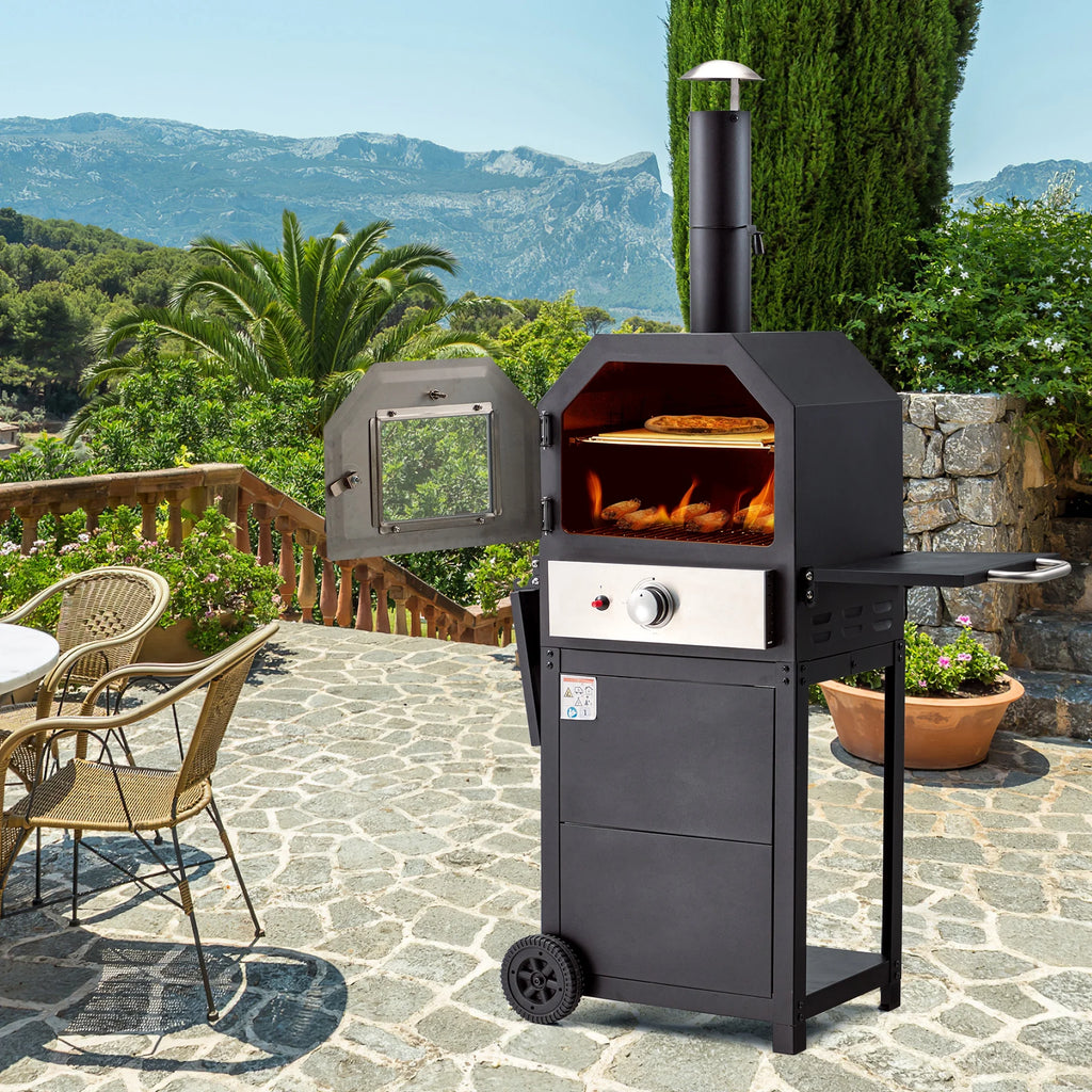 12" Propane Gas Pizza Oven with 2 Foldable Shelves and Wheels N995