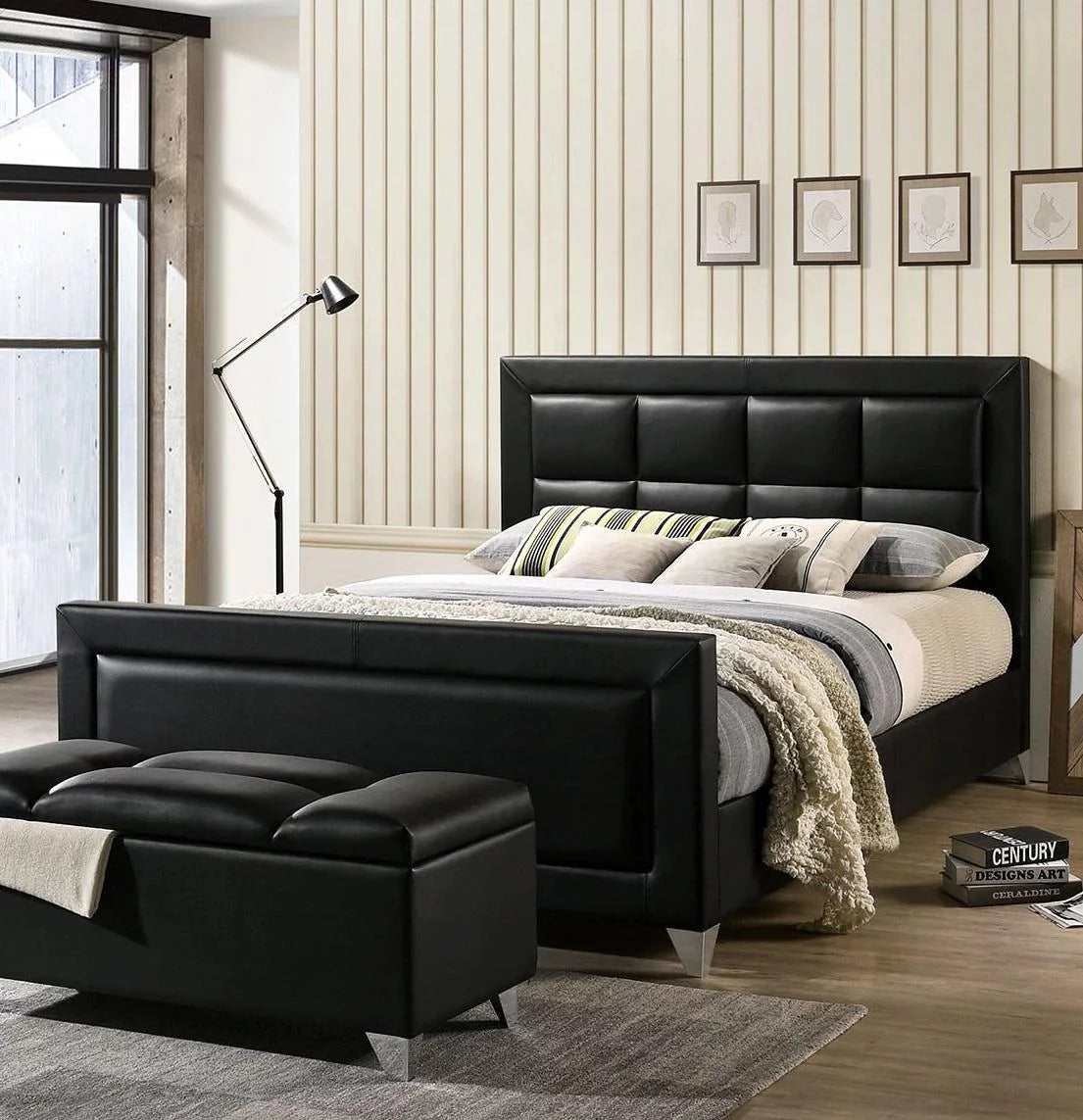 Black Solid Wood Queen Bedroom Set 6pcs J718734