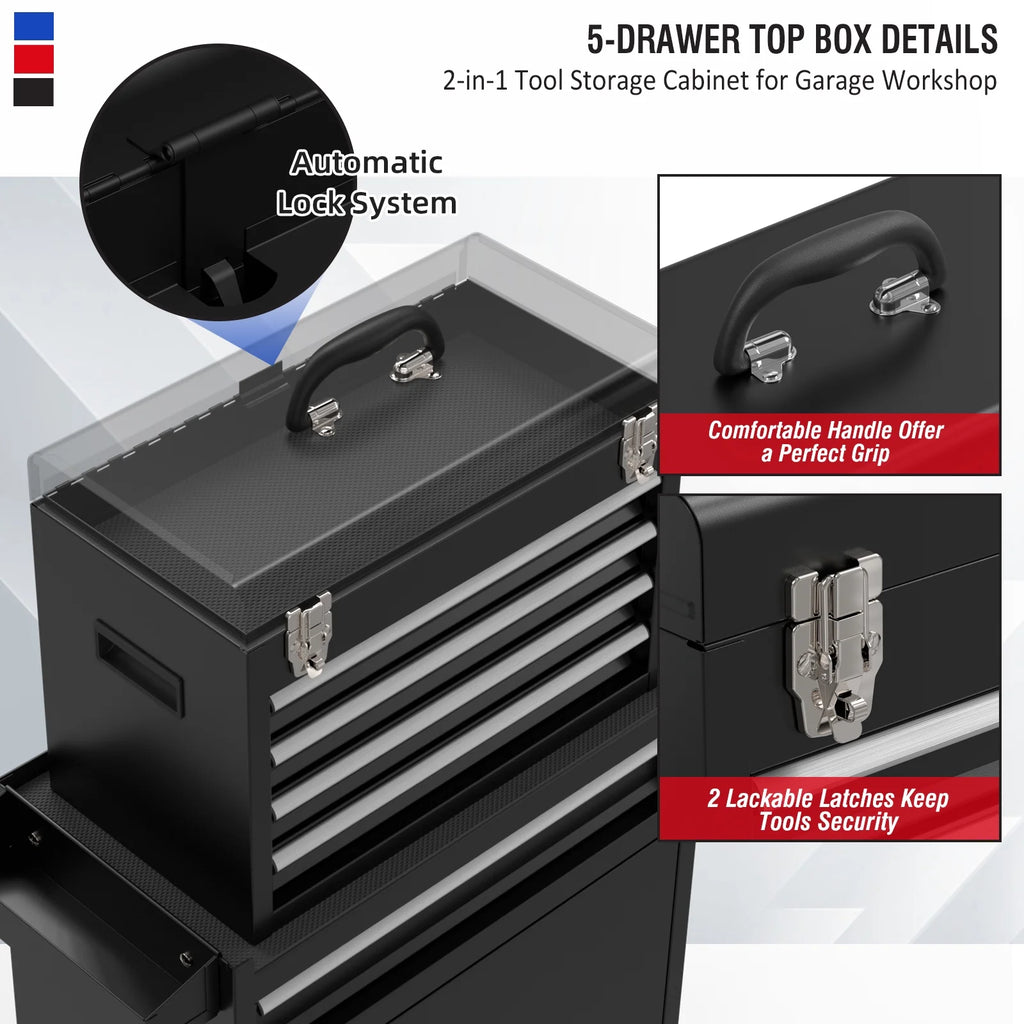 Black 5 Drawer Tool Storage Cabinet with Wheels and Lock U699