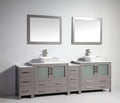 96 in. Grey Double Sink Vanity Cabinet with Ceramic Vessel Sink & Mirror I8855