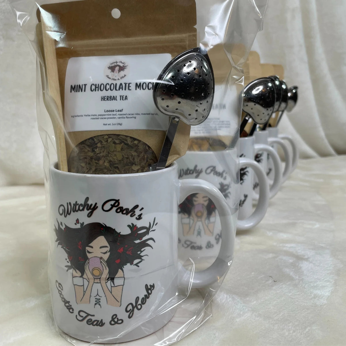 Mint Chocolate Mocha Herbal Tea Gift Mug Set with Heart Infuser C922