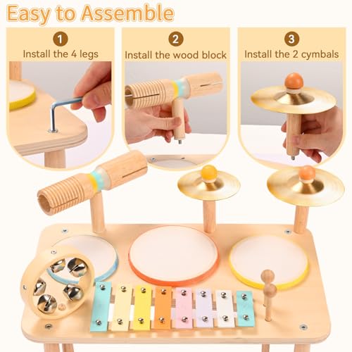Kids Drum Set with Xylophone Cymbals Bell and Tone Block B428929