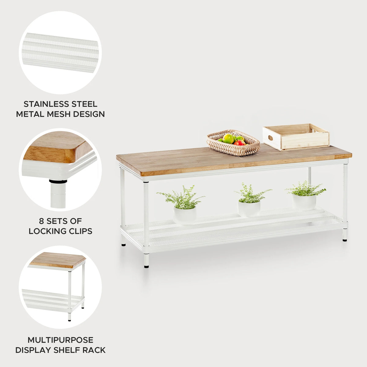 2-Tier White Metal Storage Shelving Unit L48983