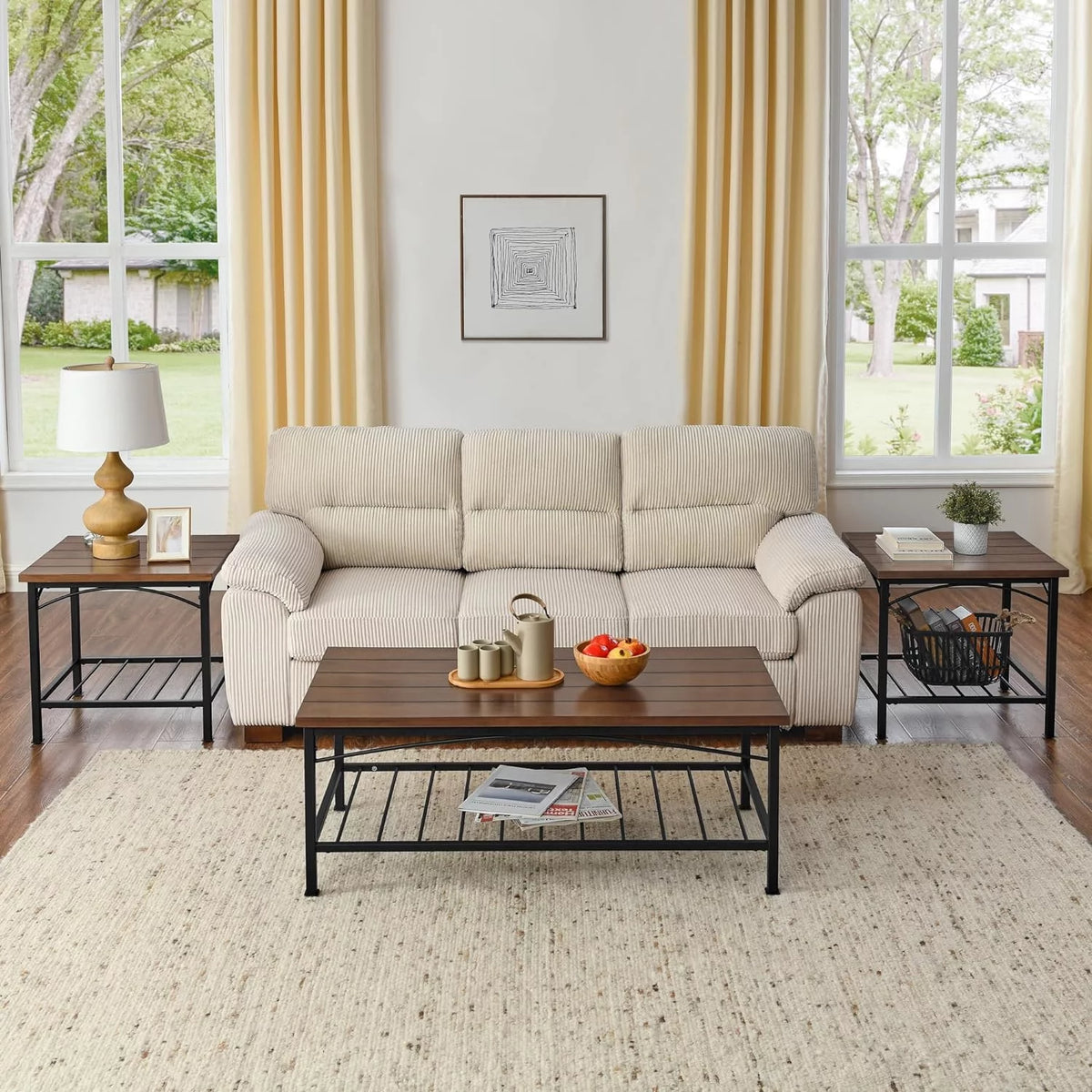 Brown 3 Piece Coffee Table and 2 End Side Tables I948577