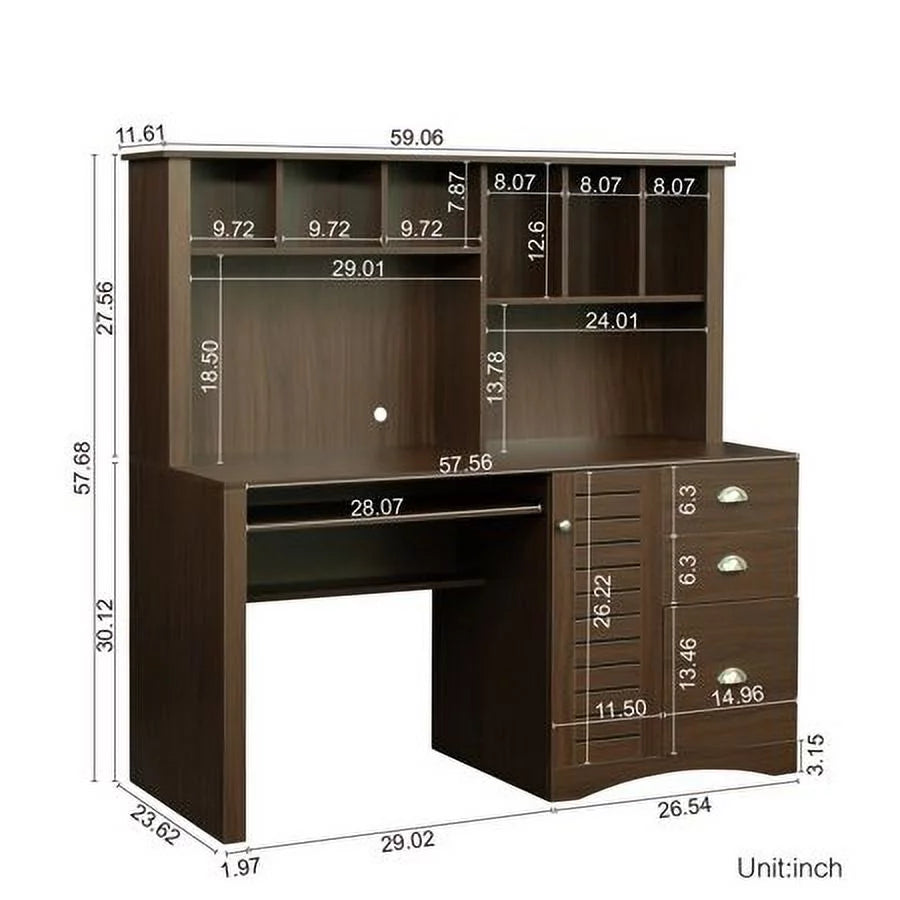 Computer Desk with Drawers & Bookshelf G771