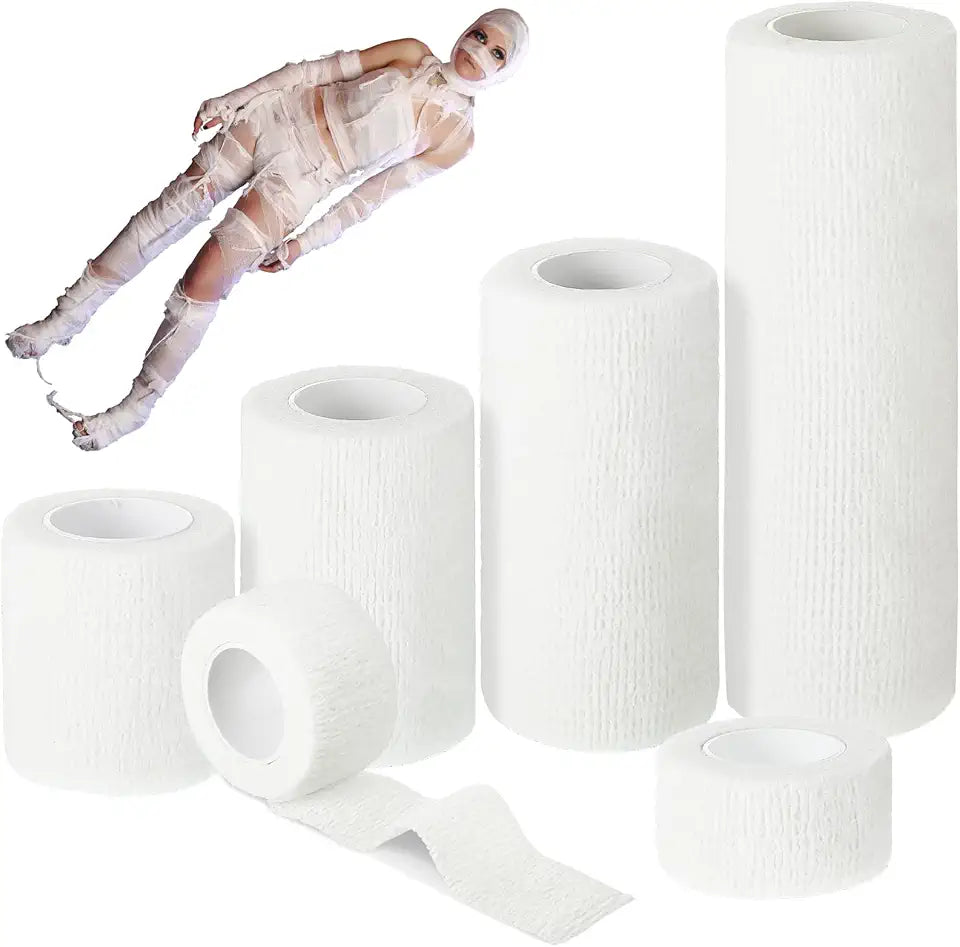 30 Rolls 150 Yards Halloween Mummy Bandage Wrap 5 Sizes Self Adhesive Gauze Rolls T128