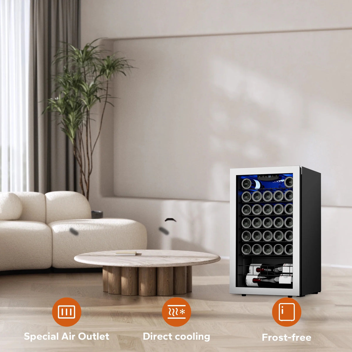 32 Bottle Mini Wine Cooler with Glass Door D2588