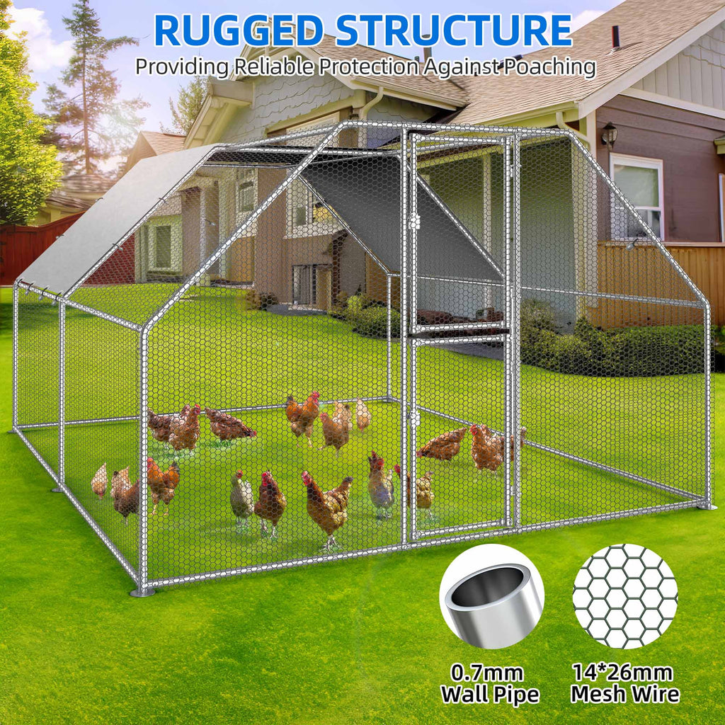 13.1 x 9.8 x 6.4 ft Metal Chicken Coop with Waterproof Cover U713997