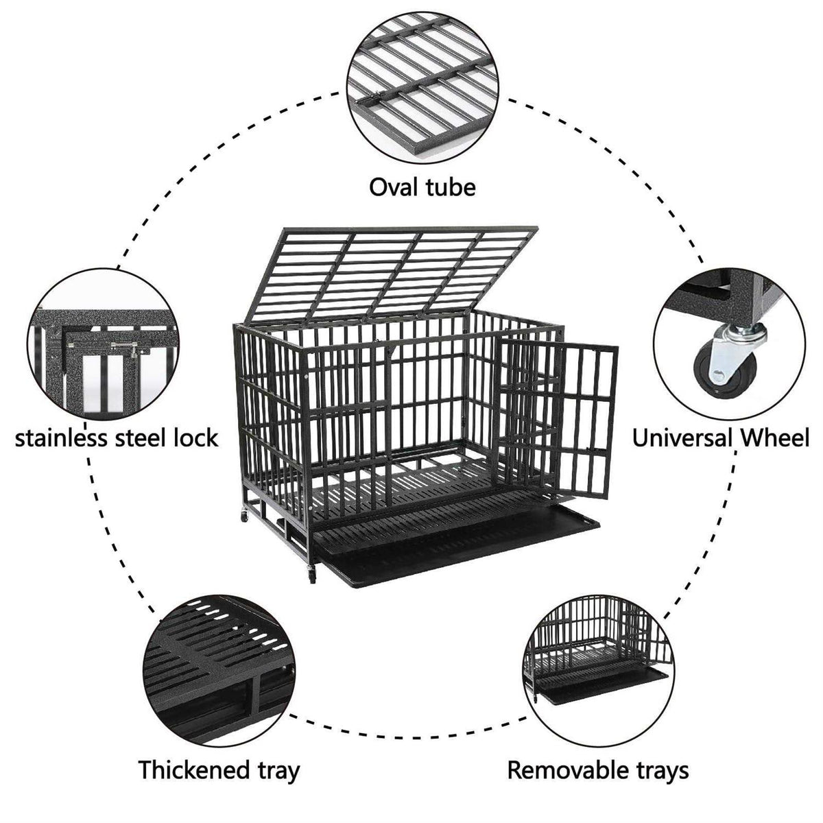 48 Inch Heavy Duty Dog Crate with Wheels J55807