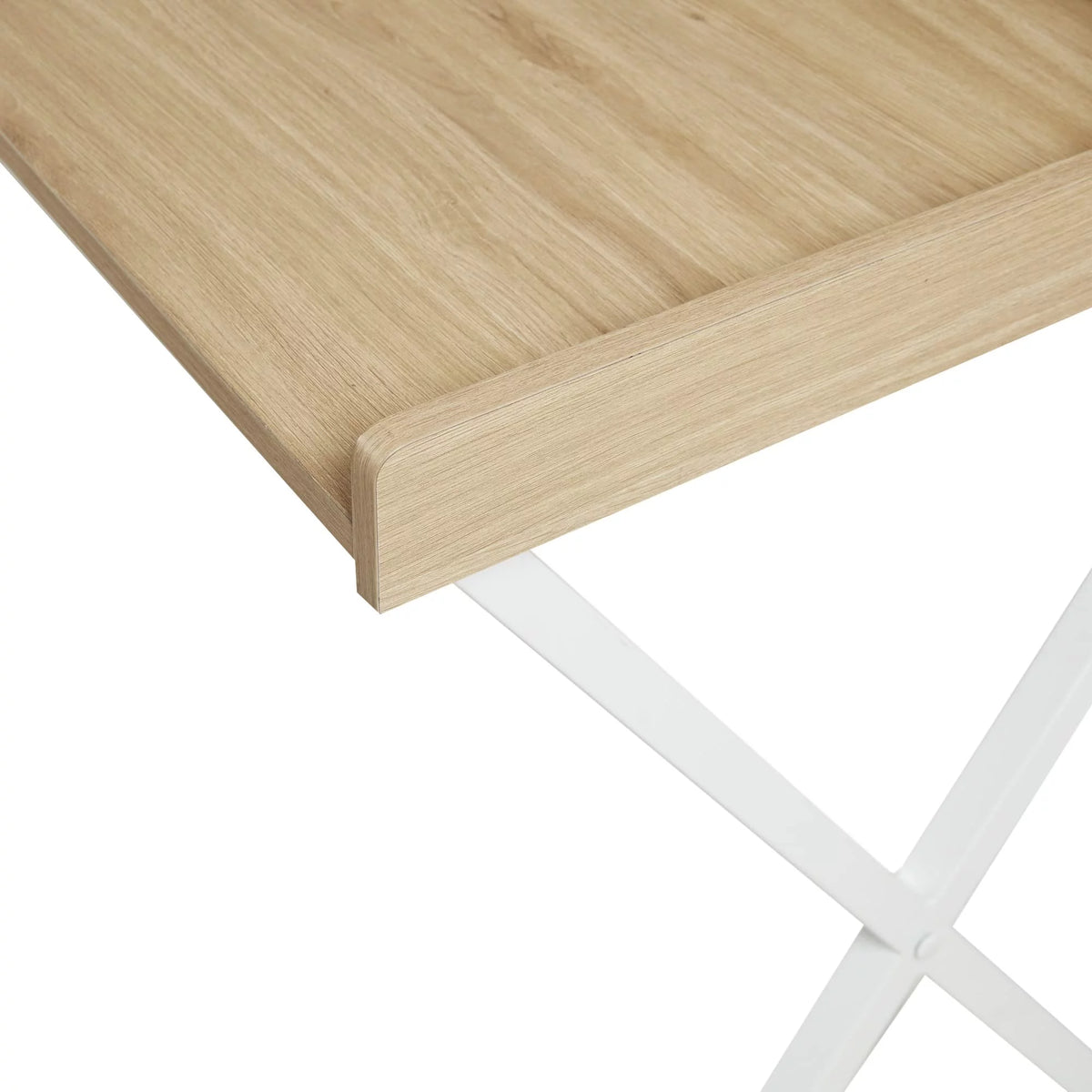 Modern Writing Desk with 3 Built-in Cubbies Storage and Metal Leg in Natural White N9723