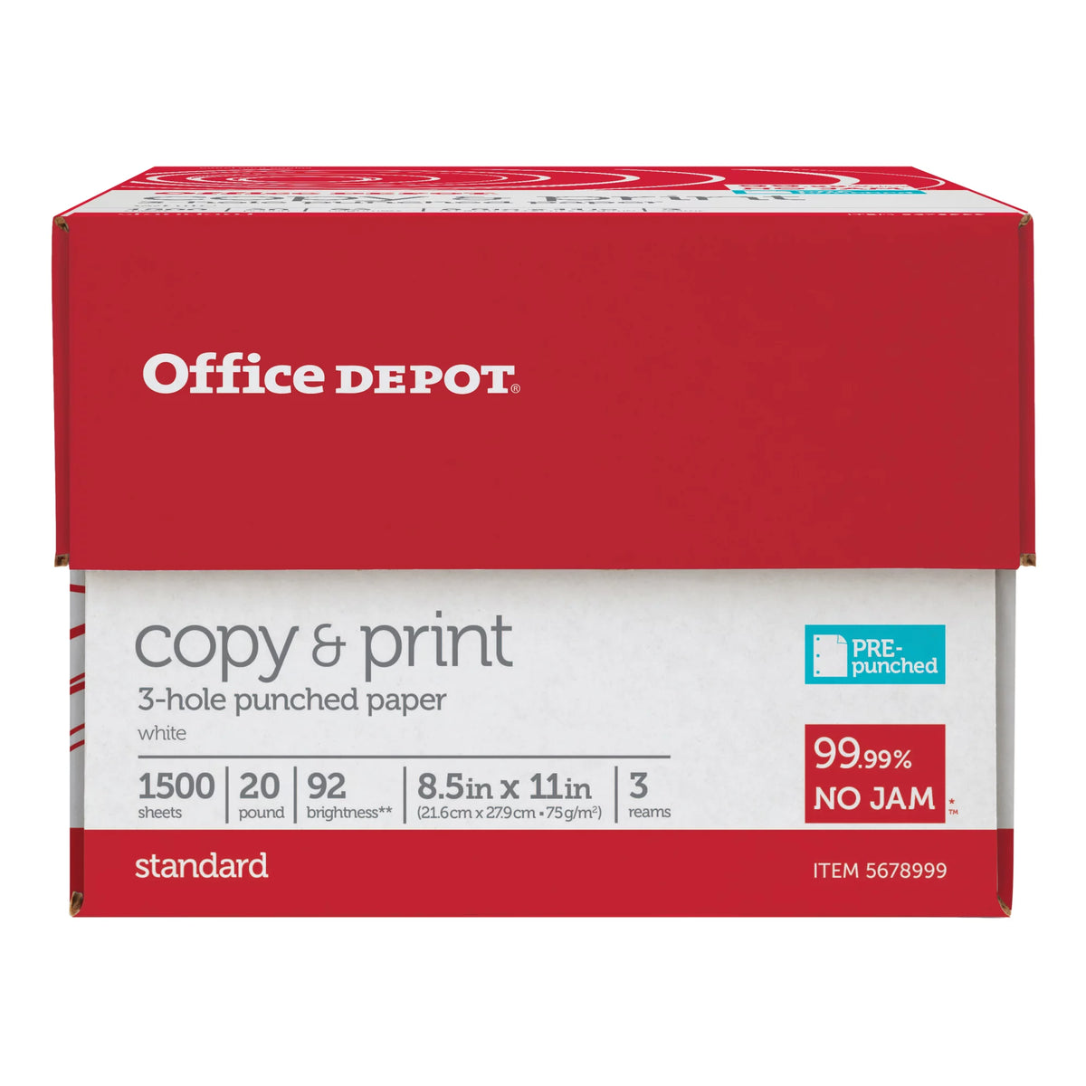 3-Hole Punched White Printer & Copy Paper, 1500 Sheets, 20 Lb, 92 Brightness D954