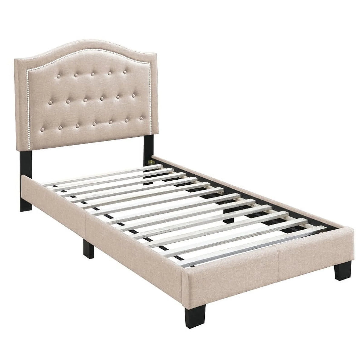 Twin Burlap Fabric Upholstered Bed Frame with Slats in Light Brown K137