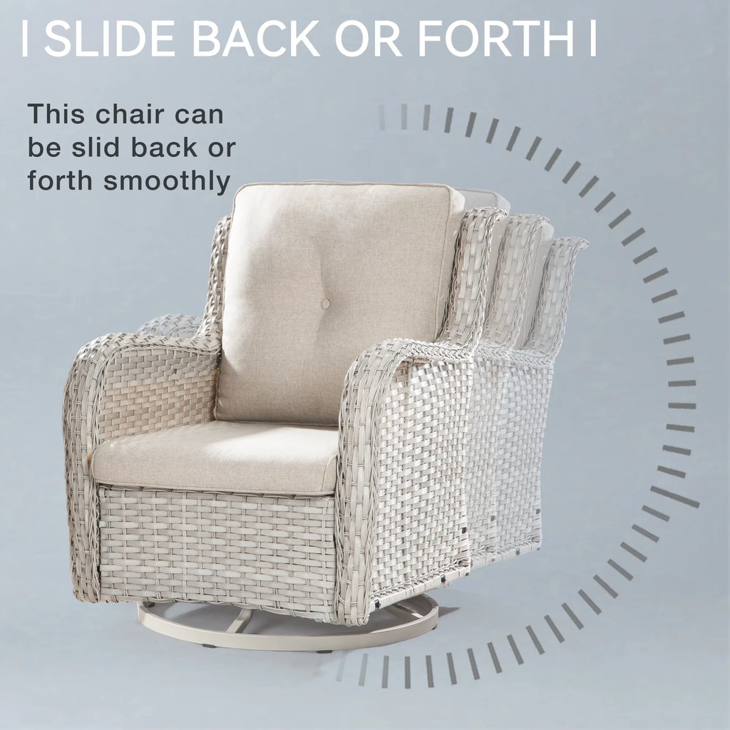 Outdoor Swivel Rocker Wicker Patio Chairs Set of 2 with Table, Blue W925