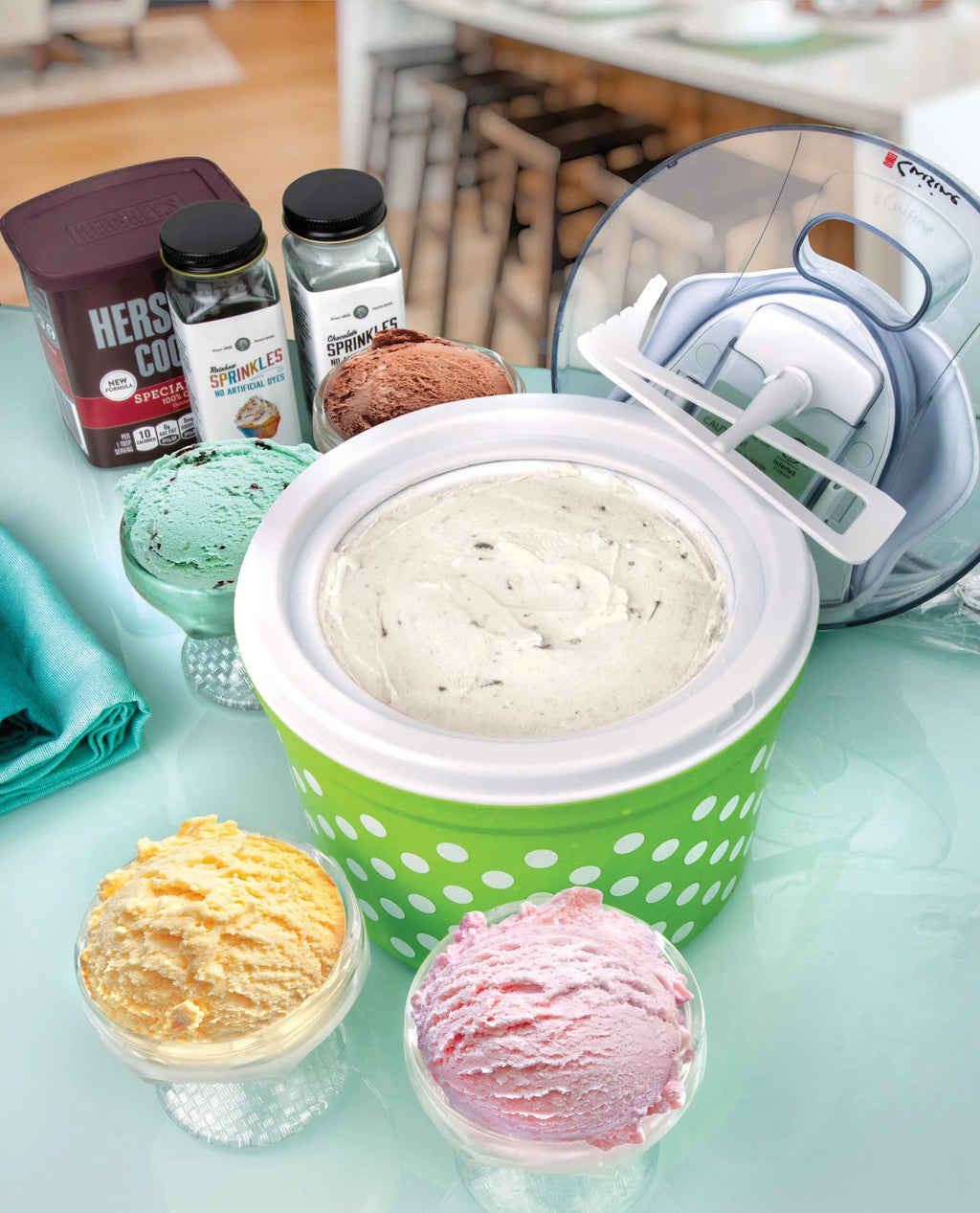 Automatic Ice Cream, Sorbet & Frozen Yogurt Maker with 4 Glass Cups L147