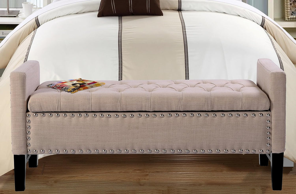 Light Grey Linen Storage Bench G244242