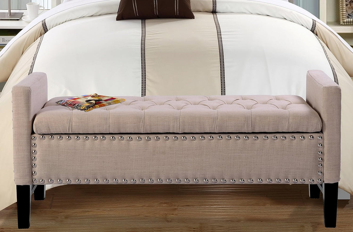 Light Grey Linen Storage Bench G244242