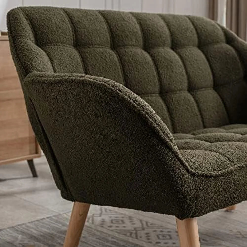 48" Small Fluffy Loveseat Sofa with Wood Legs I65238